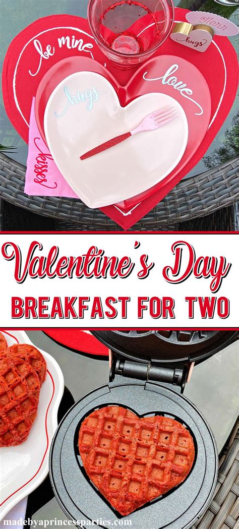 Valentines Day Breakfast For Two With Waffles In The Shape Of Heart