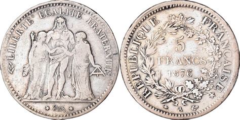 France 5 Francs 1876 A Coin Hercule Paris Silver Km8201 Vf20 25