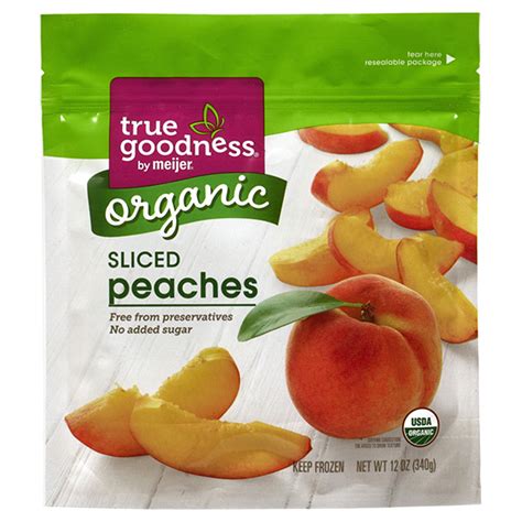 True Goodness Organic Peaches 12 Oz Frozen Fruit Meijer Grocery