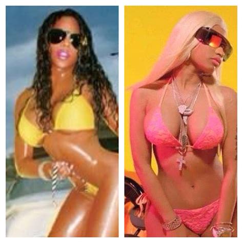 Bikini With Glasses In Front Of Car Lil Kim N Nicki Minaj Nicki Minaj Lil Kim Bikinis