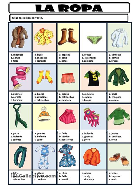 Loteria De Prendas De Vestir En Ingles Para Imprimir