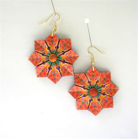 Origami Earrings Orange and Purple Modular Star. $12.50, via Etsy