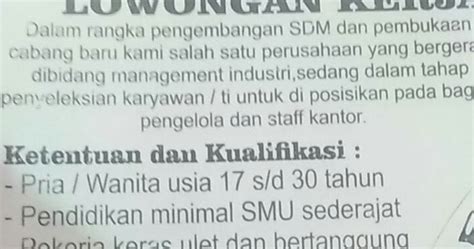 Pt jmm adalah badan usaha pengatur jalan tol yang dibentuk berdasarkan hasil konsorsium dari empat perusahaan yaitu adhi, pt daya mulia turangga, pt gama group, dan pt jasa marga (persero) tbk. Inilah Data Nama-Nama Perusahaan Penipu Berkedok Lowongan Kerja - BAROKAH ILMUKU