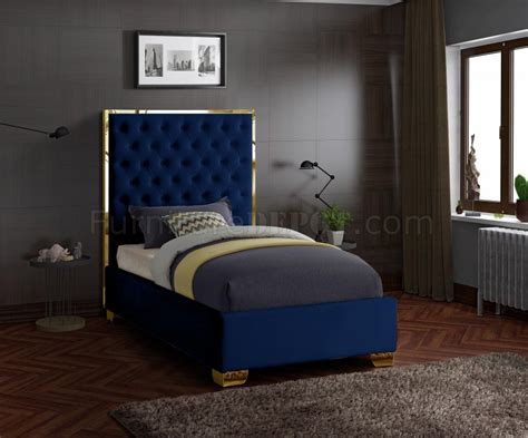 Lana Upholstered Bed In Navy Velvet Fabric Meridian Woptions