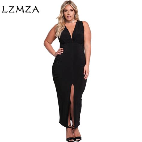 Lzmza Deep V Neck Sexy Summer Dress Women Sleeveless Plus Size Party