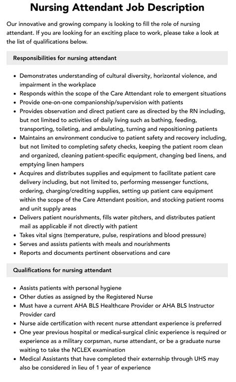Nursing Attendant Job Description Velvet Jobs