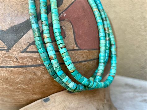 Three Strand Turquoise Heishi Bead Necklace Santo Domingo Native