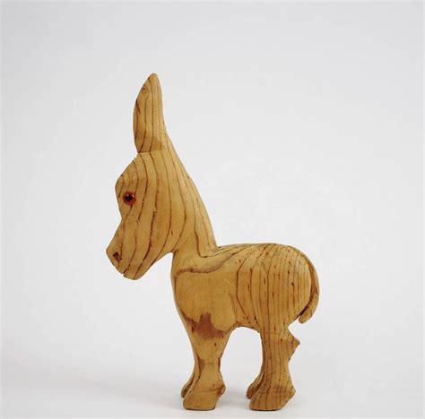 Vintage Hand Carved Wooden Folk Art Donkey Figurine Miniature Wooden