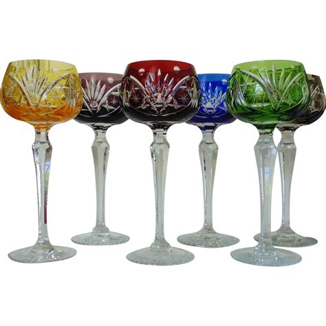 Set Of 6 Bohemian Cut To Clear Lead Crystal Glass Wine Glasses Hocks