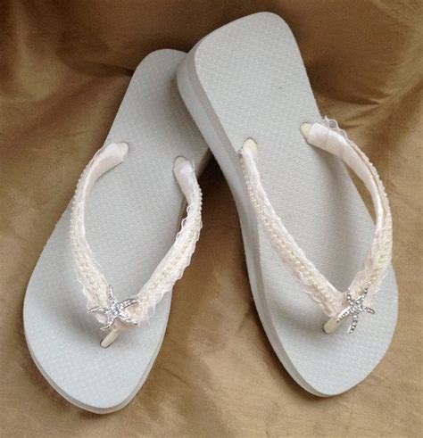 Bridal Flip Flops 2 Ivory With Tropical Starfish Perfect For Your