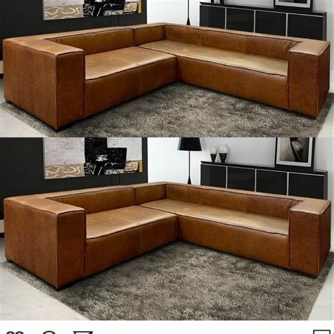 Modern Brown L Shape Leather Corner Sofa For Home Living Room Rs