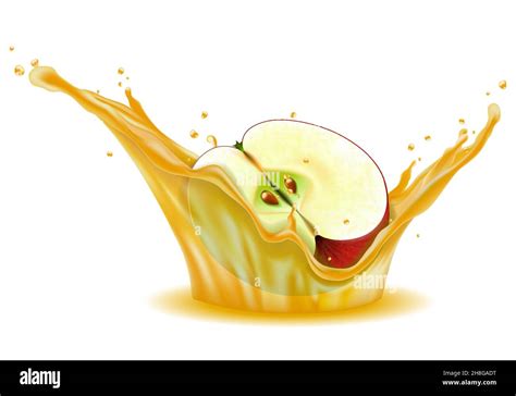 Apple In A Splash Of Juice With Drops Apple Juice Splash Vector