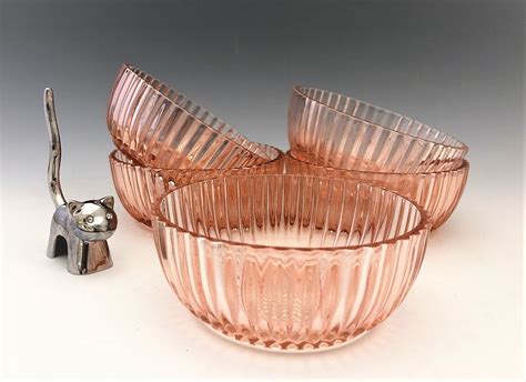 Anchor Hocking Queen Mary Bowls Set Of 6 Pink Depression Glass