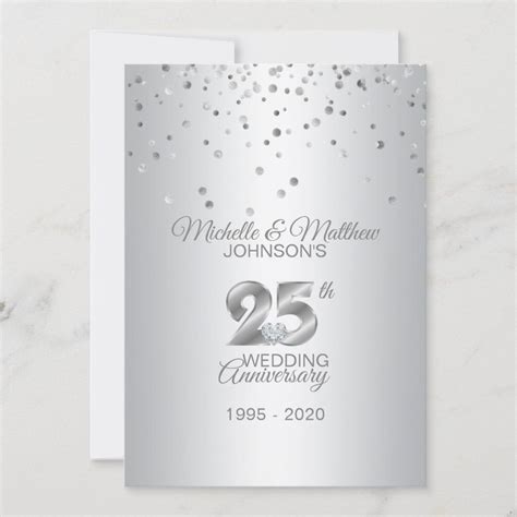 Elegant Yet Modern 25th Silver Wedding Anniversary Invitation Cards