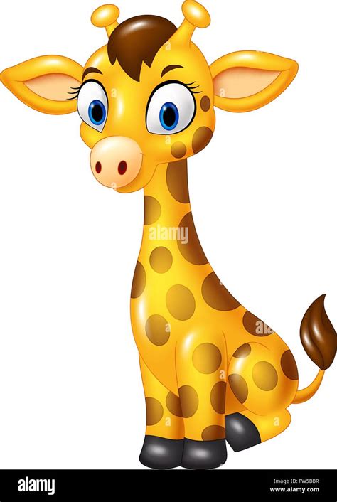 Cartoon Baby Giraffe Sitting Isolated On White Background Stock Vector