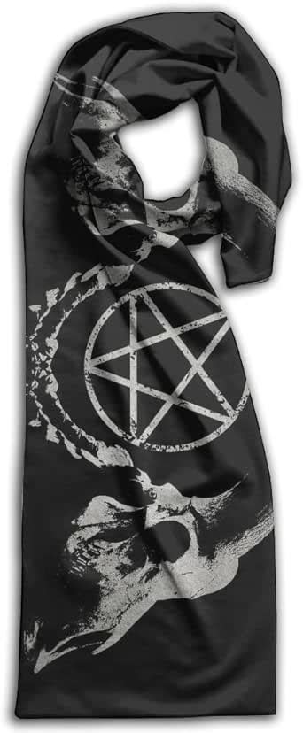 Kgmeew Gothic Occult Satan Penta Symbol Skull Print Scarf