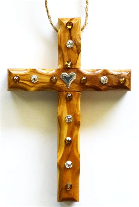 Olive Wood Cross Decorative Cross Swarovski By Rusticelegancelv
