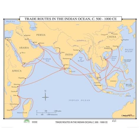 Trade Routes In The Indian Ocean 500 1000ce Map Shop Us And World
