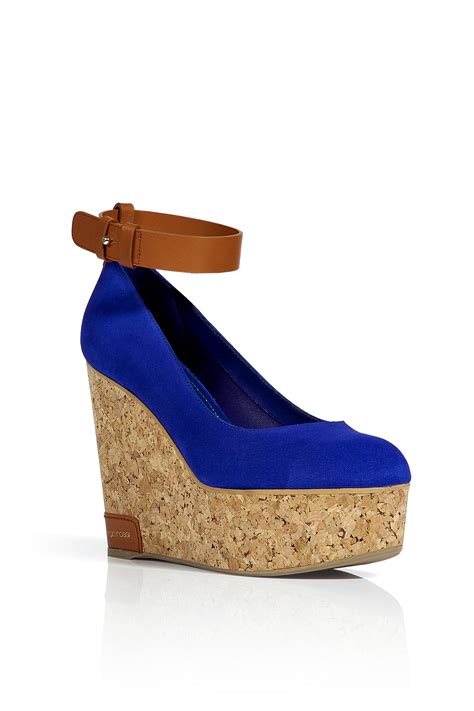 Sergio Rossi Royal Blue Suede Cork Wedges In Blue Lyst