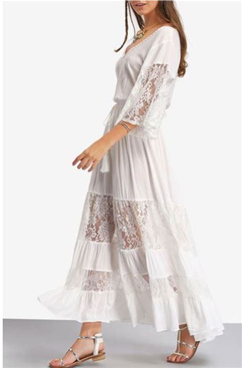White Boho Maxi Dress White Lace V Neck Tie Waist Boho Maxi Dress Ann N Eve Exclusive Made