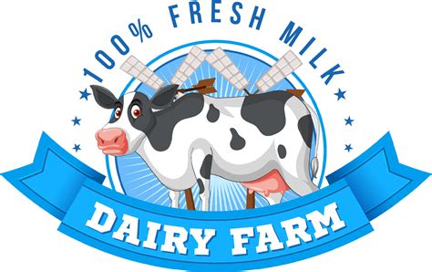 Dairy Farm Label Logo With A Dairy Cow Cartoon 7144859 Vector Art At