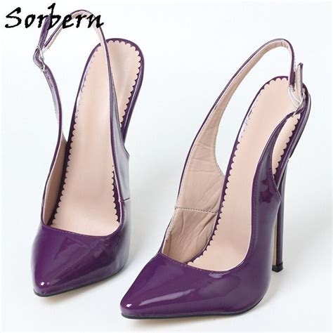 Sorbern Custom Shiny Slingback Women Pumps Pointed Toe High Heels 7 Inch Stilettos Night Party