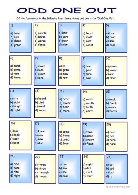 This sight words rhyming game is like your classic game of memory match, but with a twist that makes it even more challenging and fun! Rhyming Words - English ESL Worksheets for distance ...