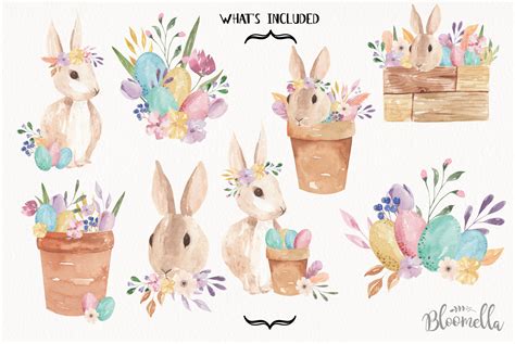 Easter Bunny Watercolor Egg Floral Pastel 8 Bouquets Cute 193672