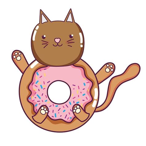 Premium Vector Kawaii Happy Cat Donut Style