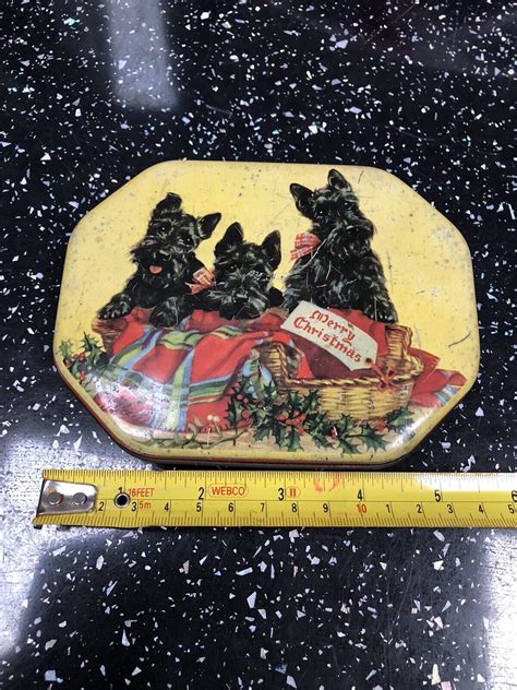 Vintage Fillerys Toffees Tin Dogs Merry Christmas Theme Shop Window