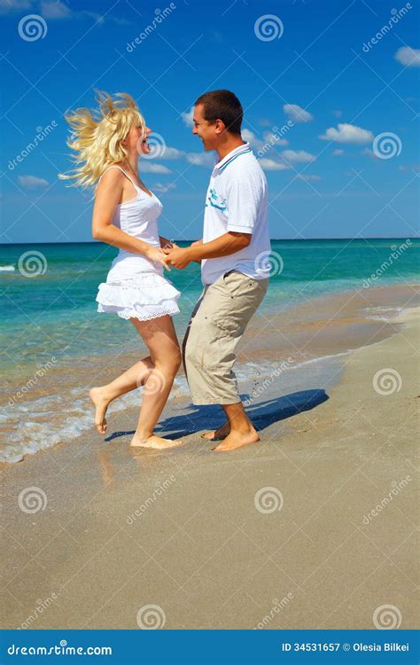 Happy Couple Having Fun On The Beach Stock Image Image Of Lover Cute 34531657