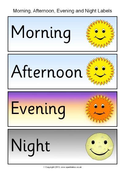 Morning Afternoon Evening And Night Word Labels Sb10153 Learning