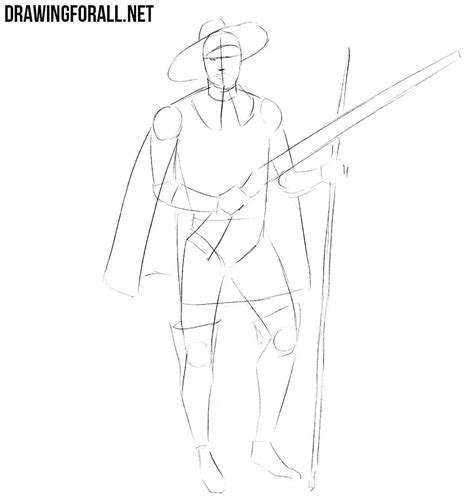 Draw a rectangle and a letter 'v' shape. How to Draw a Musketeer | Drawingforall.net