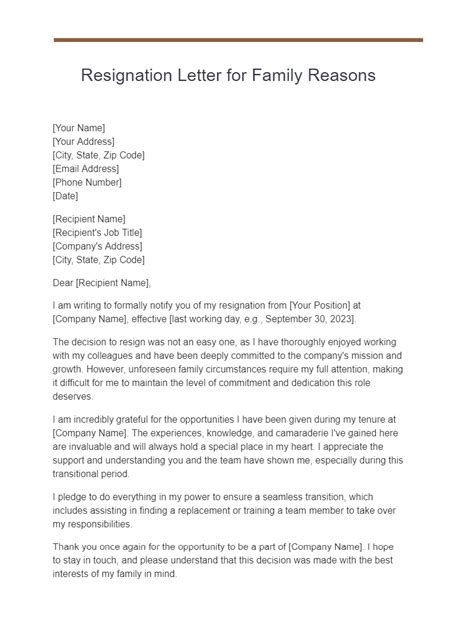 Resignation Letter Family Reasons Examples How To Write Tips Examples