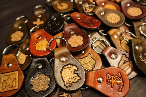 Custom Leather Keychain With Various 3d Stamps In Six Colors