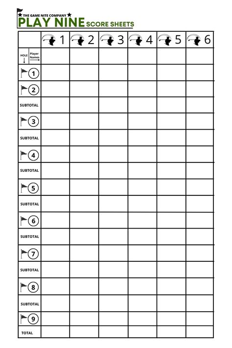 Play Nine Score Sheets Score Cards Printable Etsy