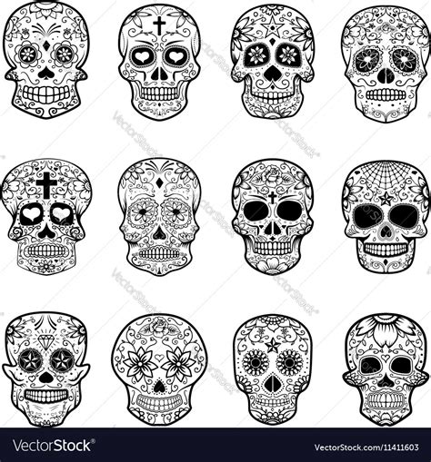 Set Of Sugar Skulls Isolated On White Background Vector Image