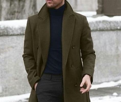 Men Green Trench Coat Wool Formal Fashion Slim Fit Double Etsy