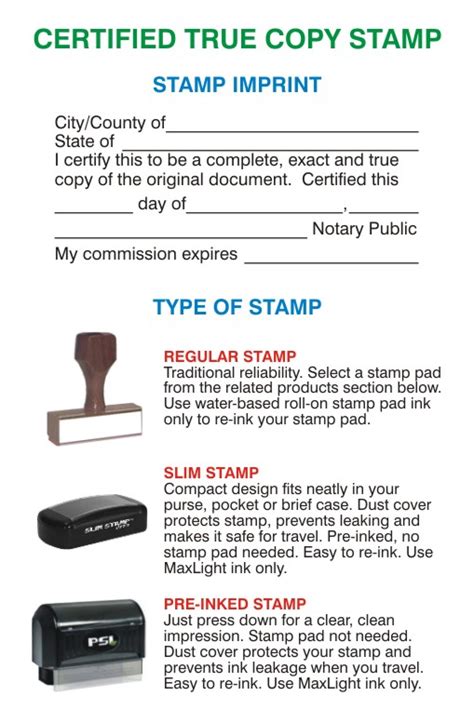 The following are accepted as certified true copies: Certified True Copy Stamps