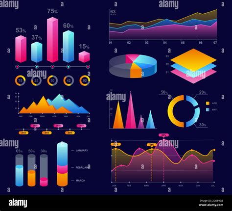 Charts Diagrams And Graphs Colorful Vector Illustrations Set Dot Pie