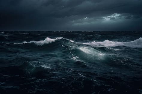 Premium Photo Dark Ocean Storm At Night With Lighting And Waves