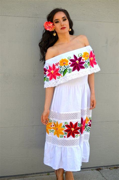 white mexican wedding dress multicolor embroidered off shoulders traditional mexican dress