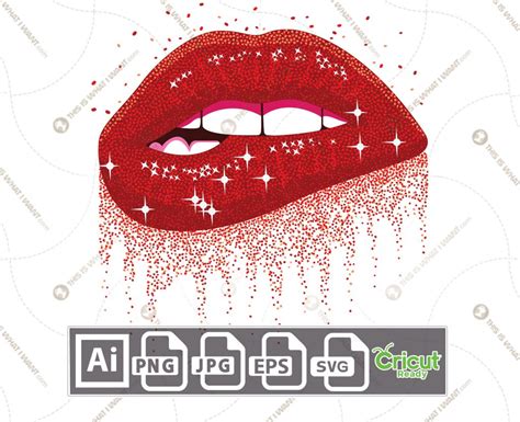 Red Sparkling Glitter Biting Lips Printable Art Design Hi Quality