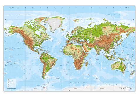Vector World Map Xxl Physical With Relief The World Of Maps Com