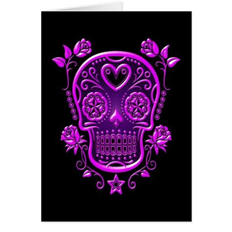 Sugar Skull With Roses Purple Card Zazzle