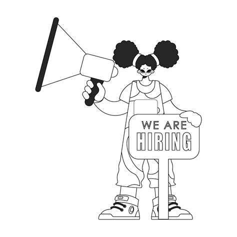 A trained HR specialist woman holds a megaphone in her hands. HR topic