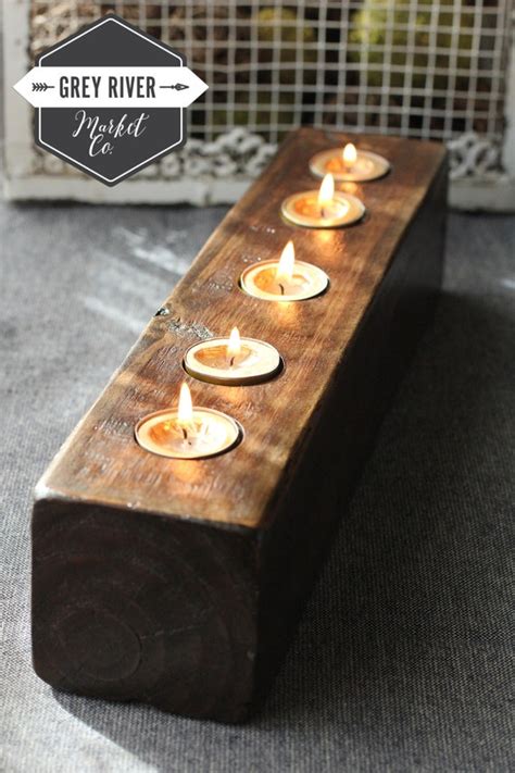 wooden candle holder reclaimed wood long wooden tea light