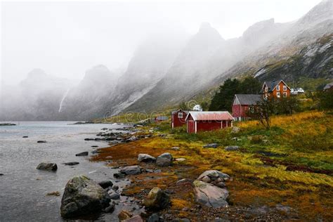 Panoramic View Of A Remote Old Fishing Village At The Coast In Vindstad