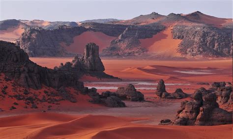 Desert Sahara Algeria Dune Rock Mountain Red Algeria Desert