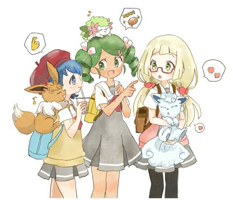 Alola Pokémon Lillie Mallow Lana Magical Girls Pokemon Manga Pokemon Drawings Pokemon Fan Art